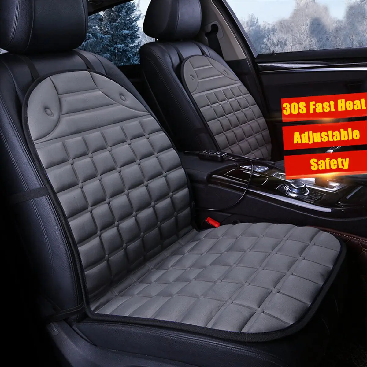 

2Pcs In 1 Fast Heated & Adjustable Black/Grey/Blue/Red Car Electric Heated Seat Car Styling Winter Pad Cushions Auto Covers