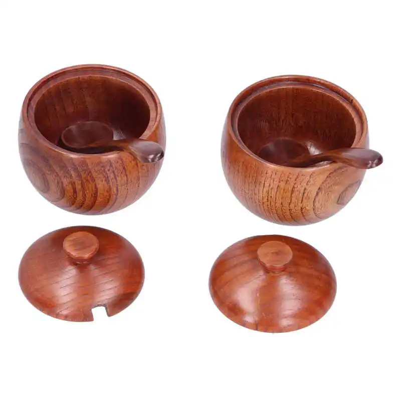 

Контейнер для хранения приправ, банка для специй, деревянная с крышкой и ложкой для хранения чая, для хранения соли, для хранения специй и хр...