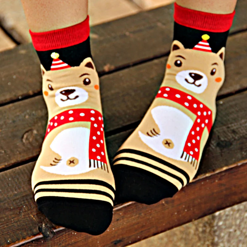 Забавные весенние рождественские жаккардовые носки с рисунками из мультфильмов