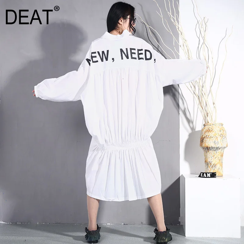 Женское платье с отложным воротником DEAT черное свободное рукавами летучая мышь