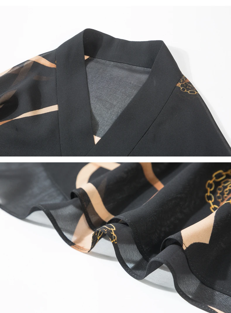 

Summer Black Women Chiffon Dress Elegant Print A-Line Casual Ladies Wear
