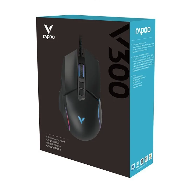 

Rapoo V300 Wired Professional Gaming Ergonomics Optical Mouse With RGB Backlit 7-speed DPI Multi-area Backlight