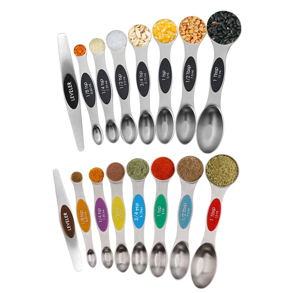 

8Pcs Scoop Double Head Flour Kitchen Cooking Tools Seasoning Spoon Stainless Steel Magnetic Measurement Teaspoon