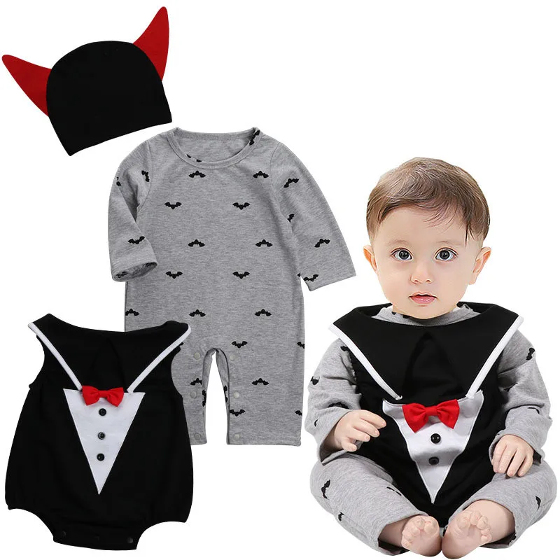 

Baby Clothes Halloween Costume Bat Vest + Hat + Romper Three-piece Baby Cotton Bodysuit Long Sleeve Trousers