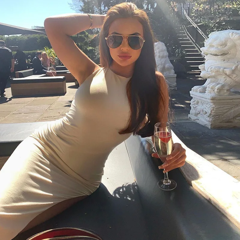 

2021 Summer New Sexy Solid Color Hollow Sexy Backless Slim Dress Female High Waist Split Temperament Suspender Dress Women