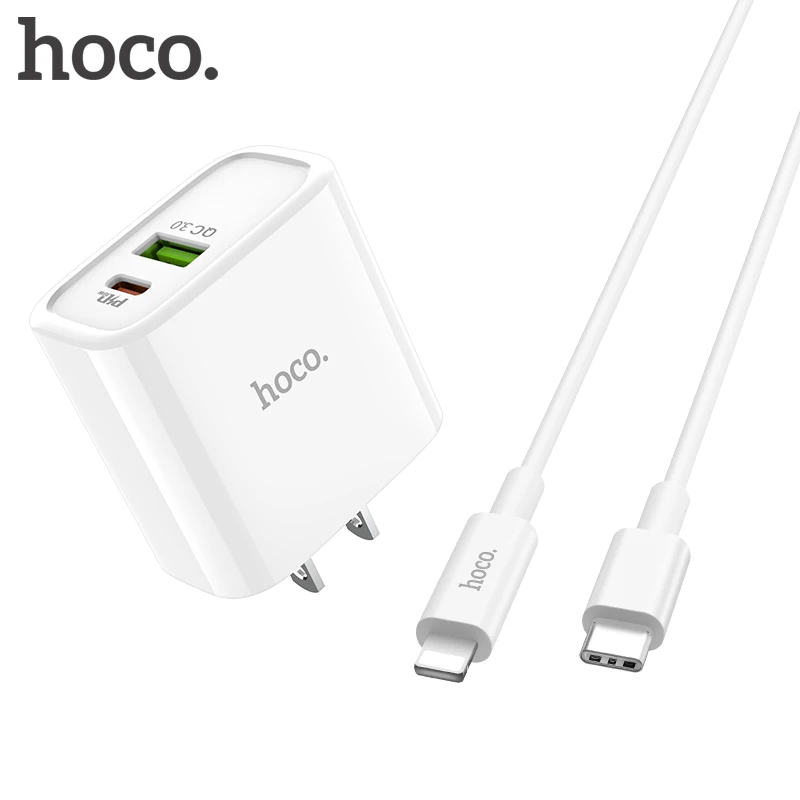 HOCO 18 Вт USB PD быстрое зарядное устройство адаптер QC3.0/2,0 быстрое зарядное устройство с type C к Lightning Кабель для быстрой зарядки