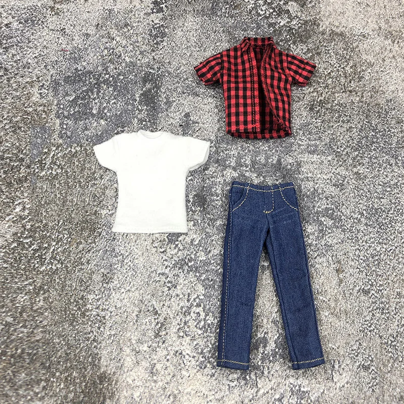 

1/12 scale male soldiers plaid shirt jeans suit fit 6-inch mezco shf action figures