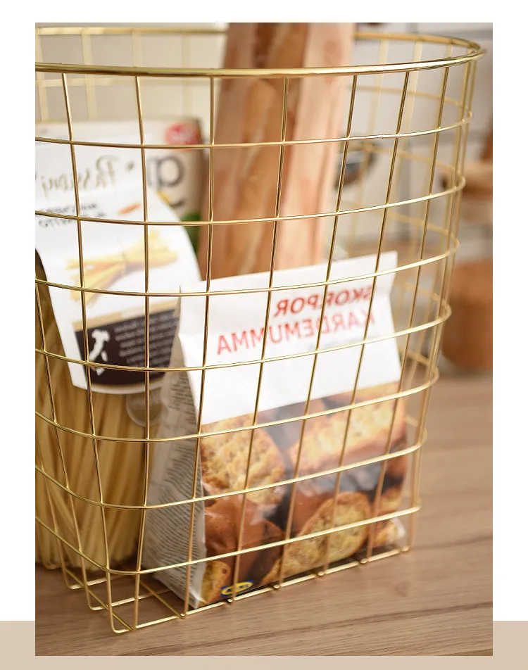

Nordic creative simple gold metal storage basket hamper clothing sundries toys food storage basket home