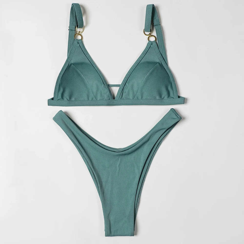 

ZTVitality Sexy Solid Push Up Bikini 2021 New Arrival Padded Bra High Leg Swimsuit Ring Bandage Swimwear Women Brazilian Biquini