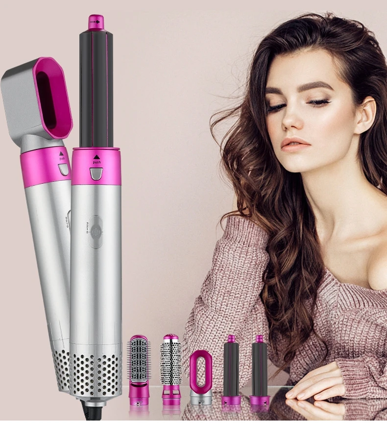 

Electric Hair Dryer 5 In 1 Hair Comb Negative Ion Straightener Brush Blow Dryer Air Wrap Curling Wand Detachable Brush Kit