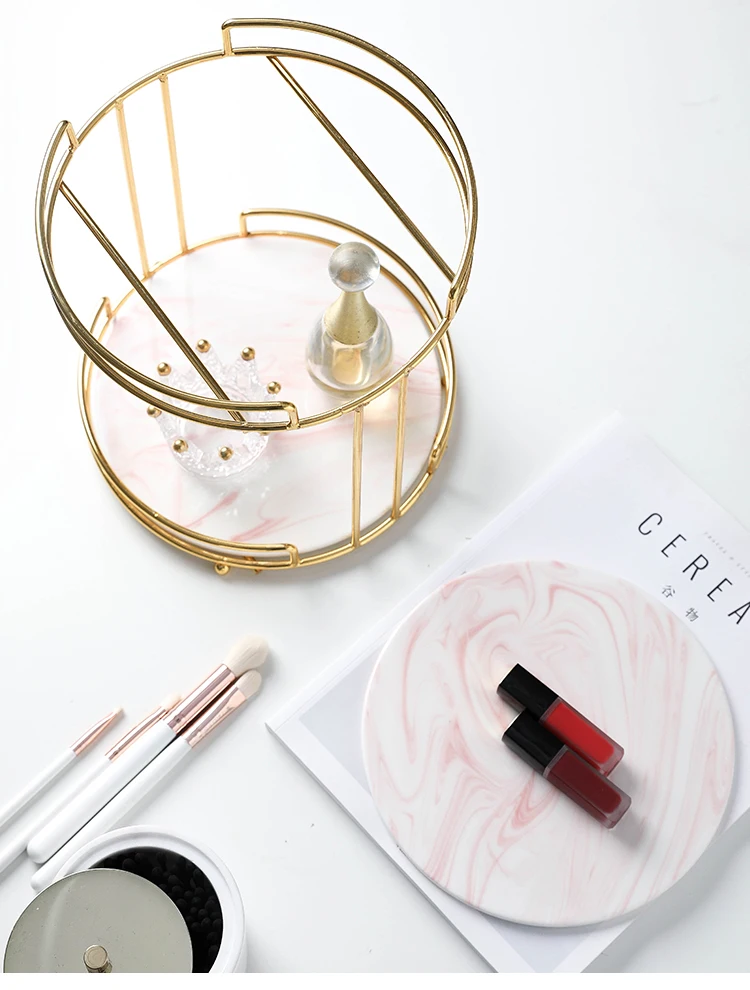 

Nordic Wind Gold-plated Iron Art Double-deck Cosmetics Receiving Frame Creative Dressing Table Desktop Placement Frame Princess