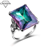 rainbow multi color topaz cube ring womens creative personality 925 silver inlaid rainbow gemstone ring gift jewelry