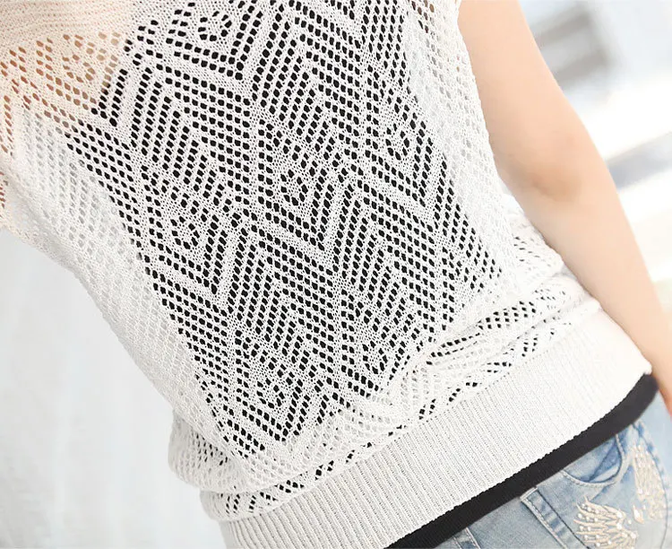 new arrival 2019 ladies' loose thin cutout batwing sleeve air conditioning blouse pullover sweater for spring/summer/autumn | Женская