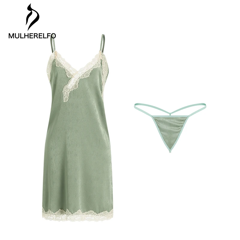 

Sexy Lace V Neck Patchwork Hem Nightdress Women Nightgown Sleeveless Backless Sling Mini Sleeping Dress Female Nighties Homewear