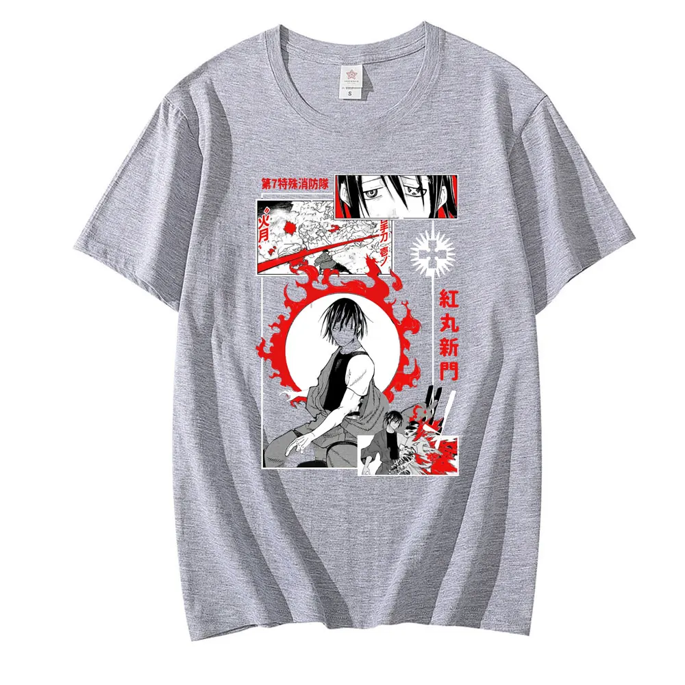 

Men Fire Force Shinra Kusakabe Infernals Akitaru Obi Anime T-Shirts Funny Tops Benimaru Pure Cotton Tees Harajuku TShirt