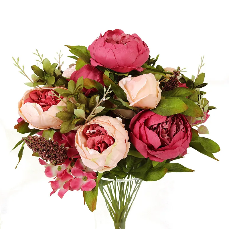 13 голов свадебный цветок из шелка Европейский осенний яркий пион искусственные