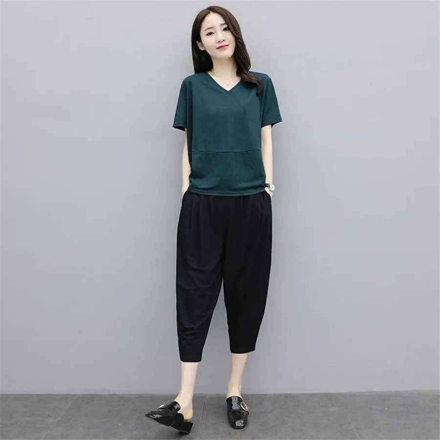 

2020 summer short sleeve suits women casual tracksui two piece set plus size lady suit sportwear suit