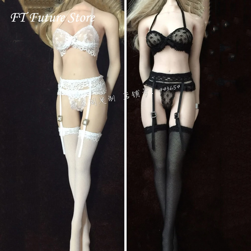 1/6 бюстгальтер нижнее белье и чулки комплект для фигурки аксессуары белый/черный