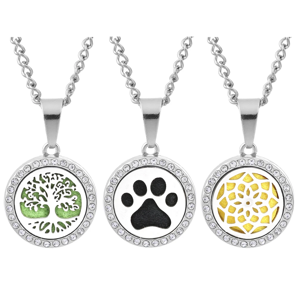 Новое ароматерапевтическое колье с диффузором, ювелирные изделия для женщин, регулируемая цепочка, кристальное дерево жизни, цветочный ароматический парфюмный медальон.