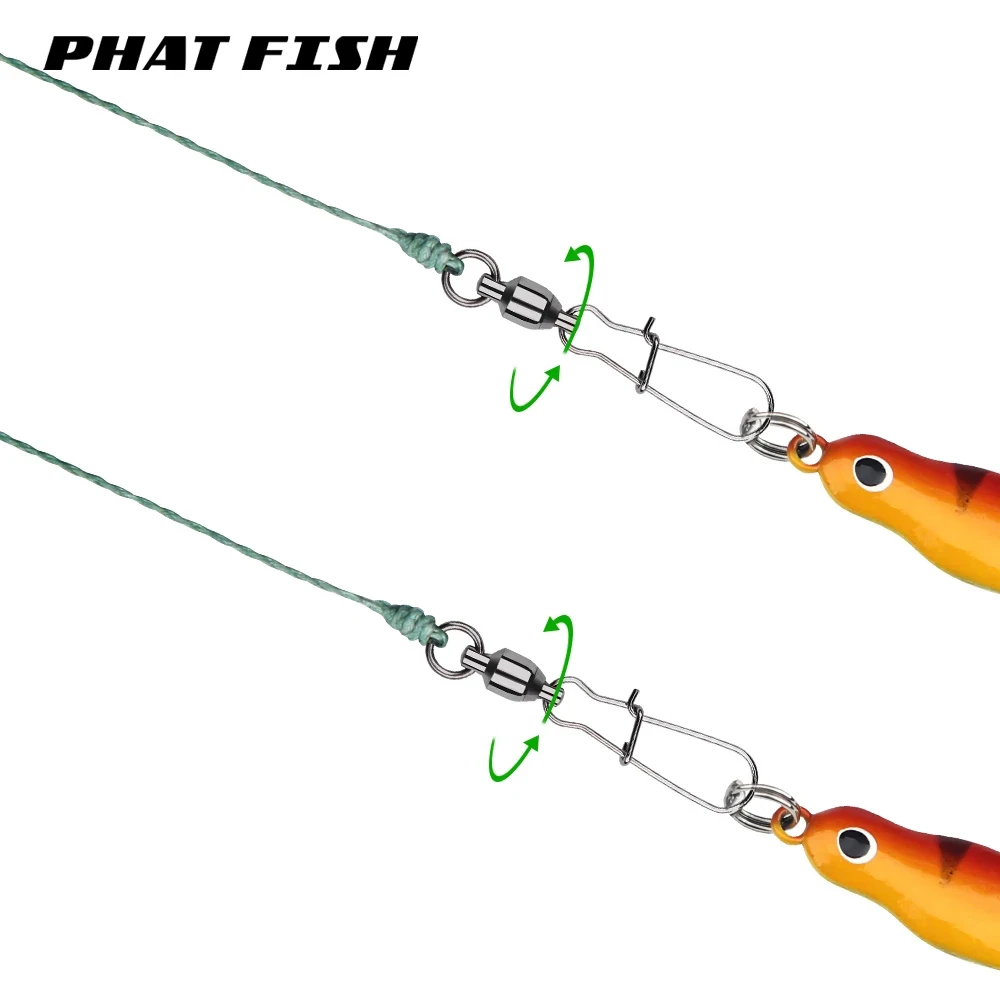 PHAT FISH 50pcs Copper Ball Bearing Swivels with Stainless Steel Nice Snaps Line Lures Connecters Up 100kg Fishing Accessories