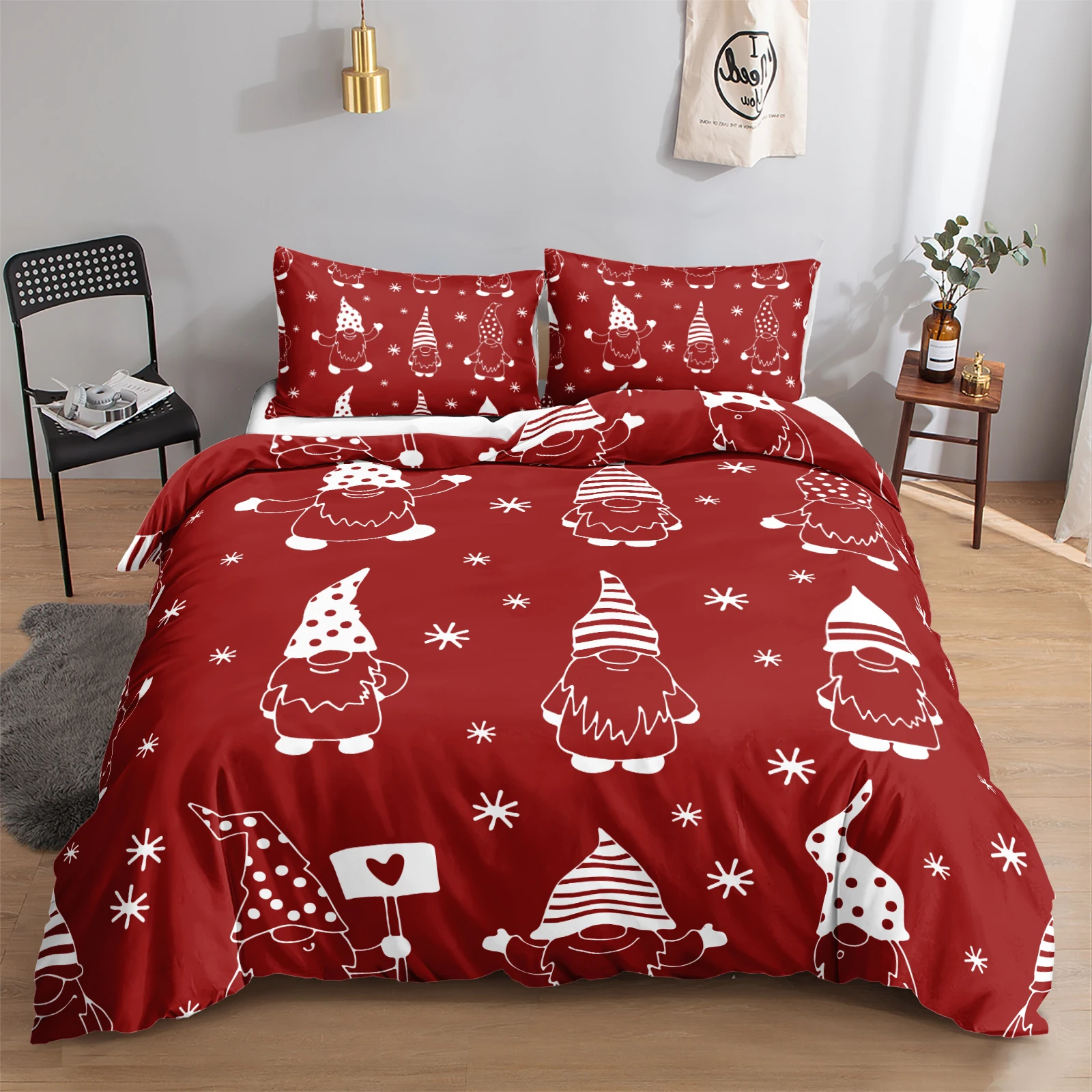 

Custom Fashion 3D Print Christmas Dwarf Beding Set Red Pillowcase Duvet Cover Home Bedroom Decor Queen King Single Adult Kids