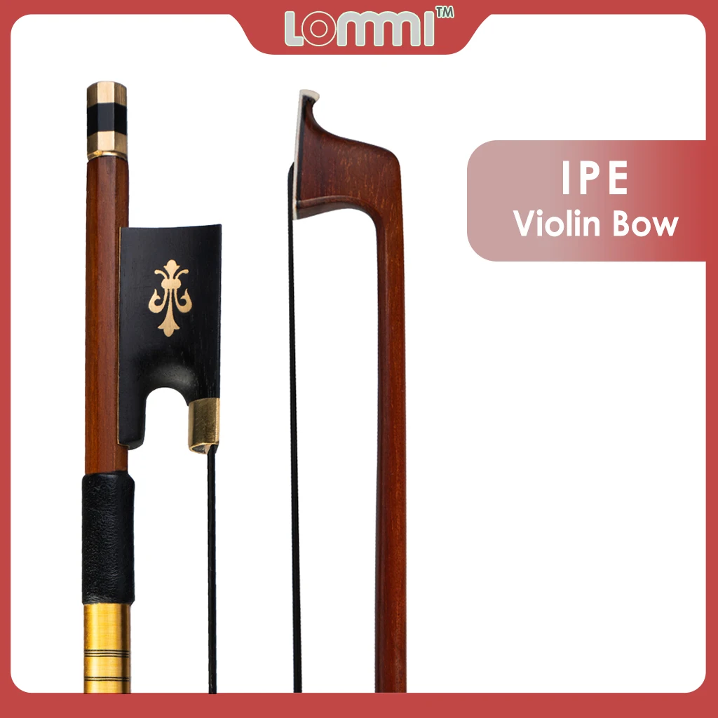 LOMMI Advanced Violin Bow 4/4 Size IPE Violin Bow Round Stick Black Horsehair Ebony Frog Fleur-de-lis Inlay Brass Accessories