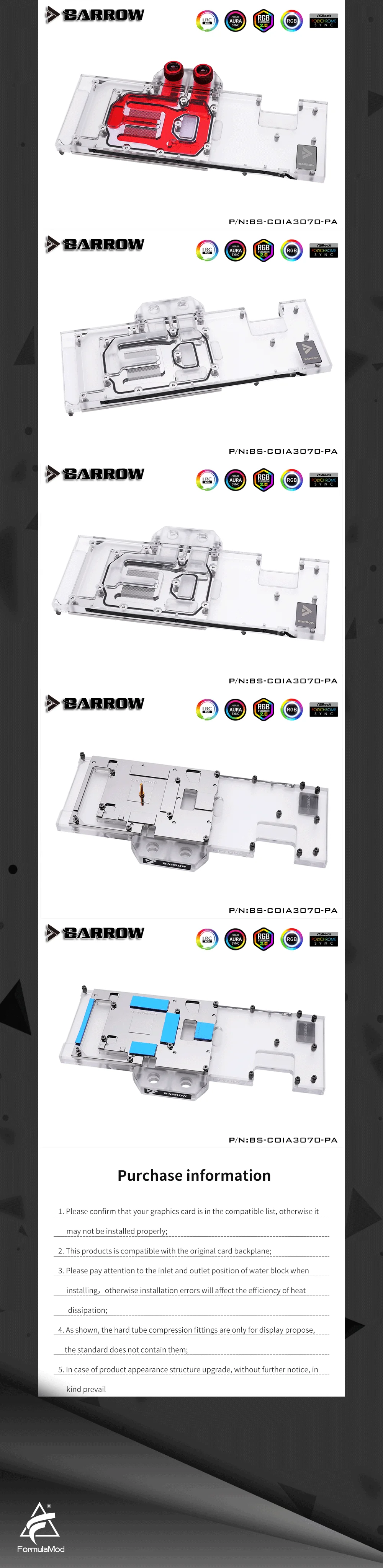 Barrow 3070 GPU Water Block for Colorful RTX 3070 Advanced OC, Full Cover 5v ARGB GPU Cooler, BS-COIA3070-PA  
