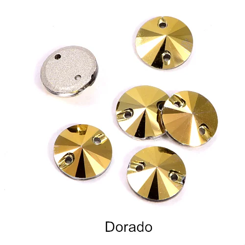 001DO-Dorado 40pcs AAAAA Quality 12mm Round Rivoli Glass Sew On Rhinestones Flatback Crystal Sewing Strass for DIY Wedding Dress B1248 - Цвет: 001DO-Dorado