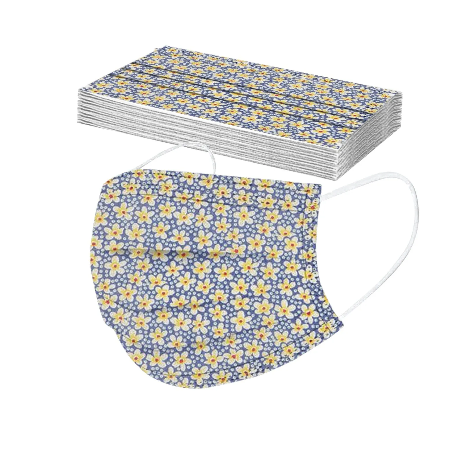 

10pc Adult Floral Printed Mask Disposable Face Mouth Mask Dust-proof Three-layer Non-woven Melt Blown Mascarillas #35g