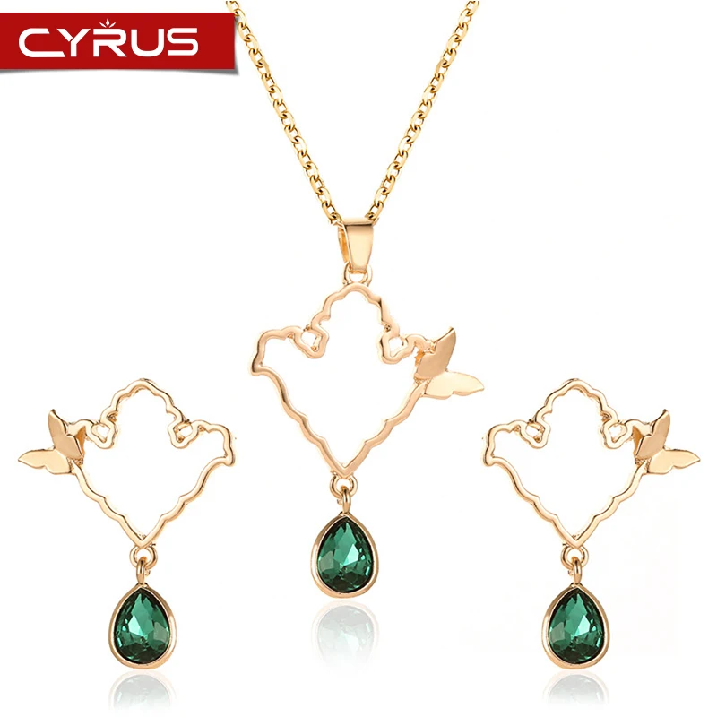 2019 корейское ожерелье с бабочкой из кристаллов Комплект сережек для женщин полое