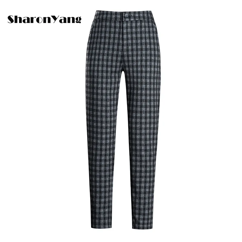 

Штаны в клетку для женщин; Новые осенние женские брюки с эластичной резинкой на талии детские повседневные штаны-шаровары, штаны размера пл...