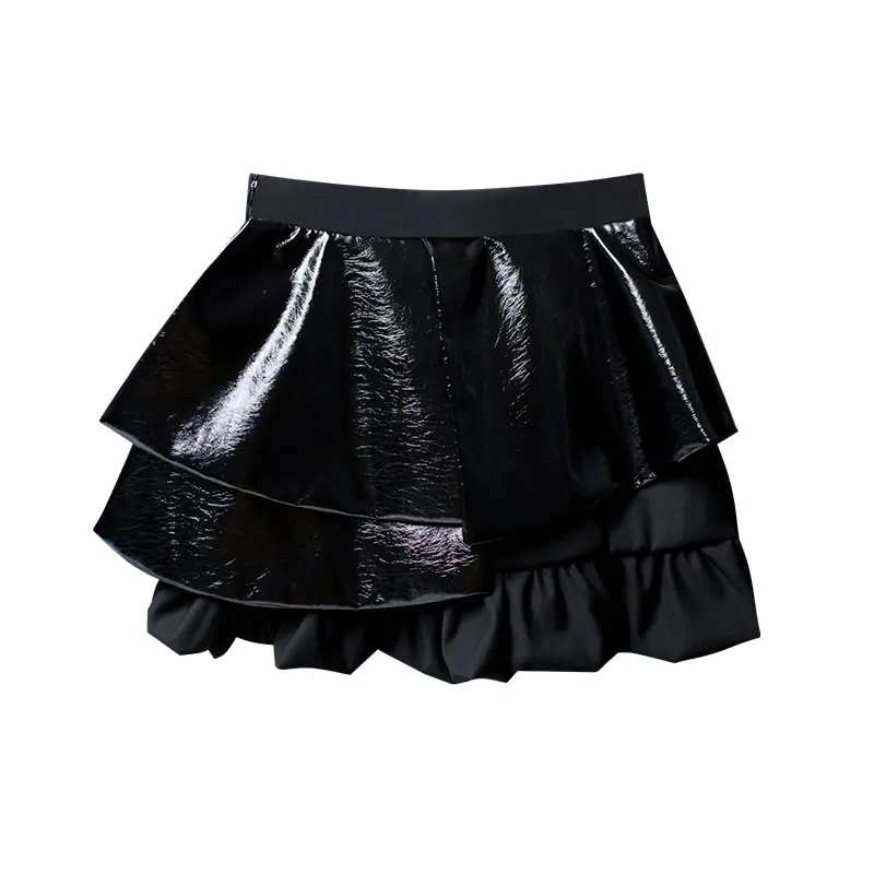 

XITAO Patchwork Pu Mini Skirt Women Tide Fashion New Style A Line Casual Asymmetrical Draped Personality 2021 Minority ZY6509