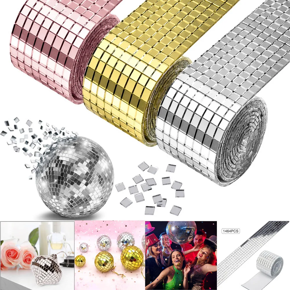 

1 Roll 1Mx4CM Self-Adhesive Glass Mini Square Mirrors Mosaic Tiles For Bathroom DIY Handmade Crafts Home Decoration Wall Sticker