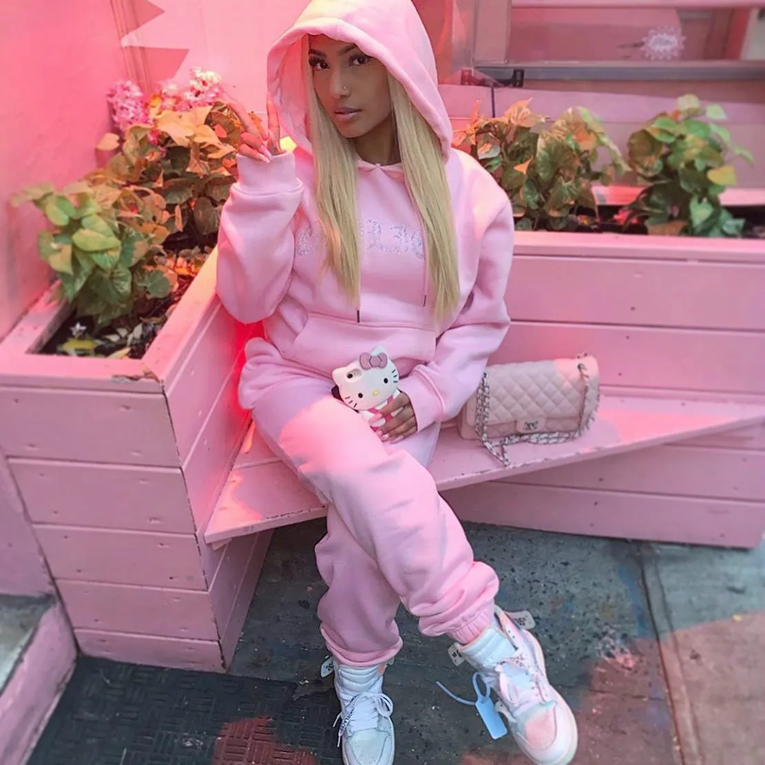 

Oversized Tracksuit Women Suit Fleece Hoodies Casual Sports Set Sweatshirts Pullover Jogging Sweatpants Korean Fashion 2021 New