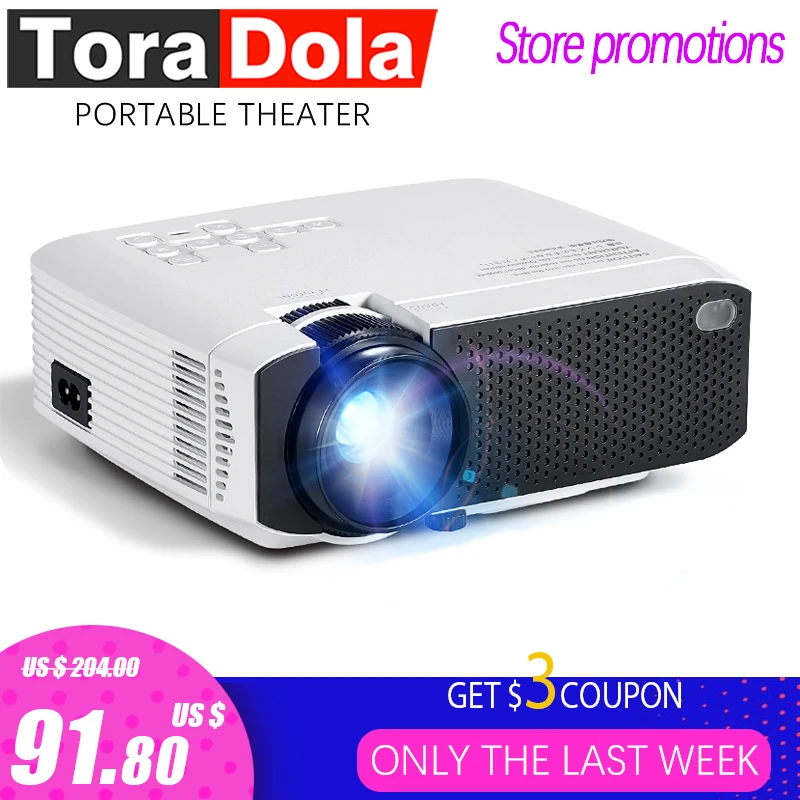 TORA DOLA Android 7.1OS проектор. Лучший светодиодный проектор HD. Мини домашний кинотеатр, разрешение 1280x720 1080P портативный 3D проектор TD01
