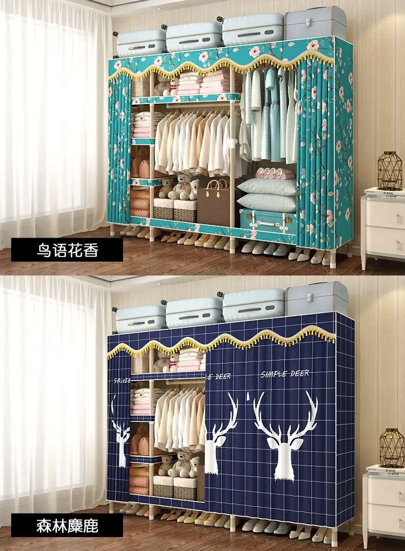 

Simple wardrobe assembly bold steel cloth wardrobe Simple cabinet bedroom dormitory household fabric wardrobe