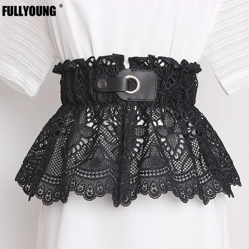 

New Fashion Black Lace Belts Personality Women Luxury Brand Designer Women Belt for Party Dress Wide Female Waistband Belts