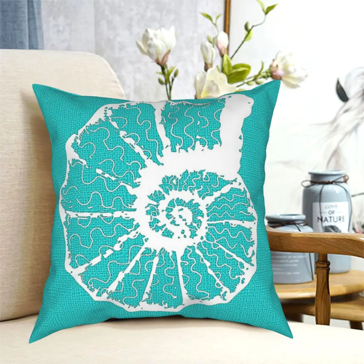 

Aqua Turquoise Blue With White Spiral Shell Pillow Cushion Cover Decorative Pillowcases Case Home Sofa Cushions 40x40,45x45cm