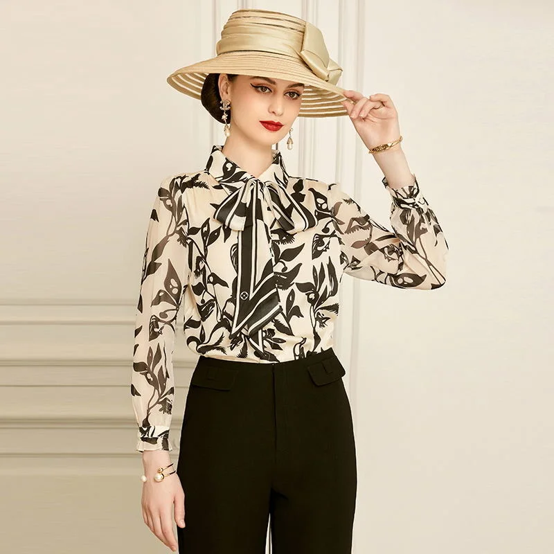 

SHZQ Silk Shirt Autumn 2021 New Mulberry Silk Women's Shirt Temperament Long Sleeve Top