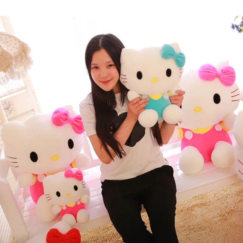 Плюшевые игрушки Hello Kitty Sanrio милые 23 ~ 55 см куклы из фильма KT Cat Мягкие набивные
