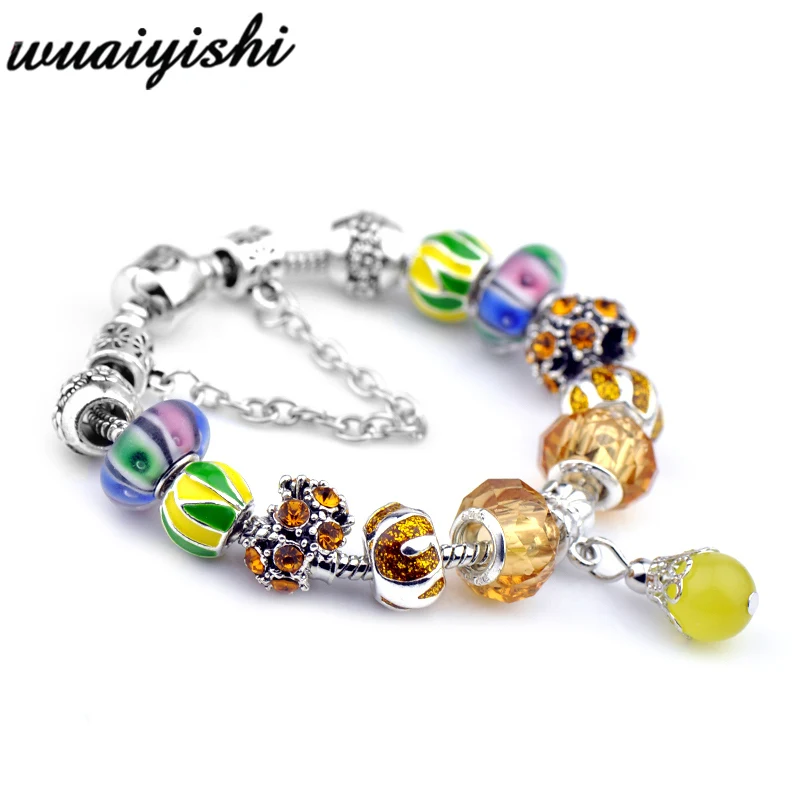 Glass crystal Браслеты для девушек, Браслеты mujer, полимерные бусины Подвески украшения, серебряные DIY Браслеты для женщин, модная повязка на руку, цепочка из сплава - Окраска металла: Glass crystal