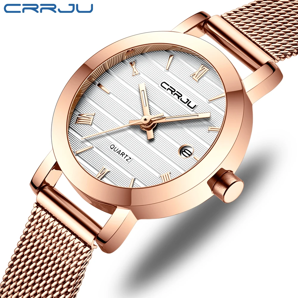 

CRRJU Women's Dress Watches Fashion Ladies Watch Beautiful Minimalist Waterproof Date Slim Quartz Watches for Women Reloj Mujer