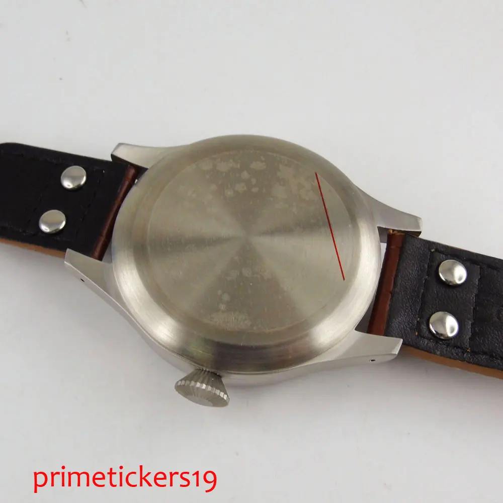 Мужские часы с ручным заводом 55 мм желтые цифры светящиеся 6498 кофейный кожаный