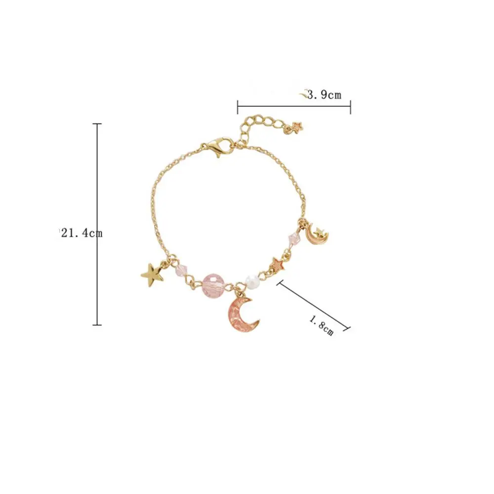 Silver Color Jewelry Creative Wrist Bangle Pearl Acrylic Bracelet Star Moon Pendant Stainless Steel Simple Style | Украшения и