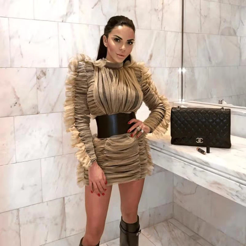 Плиссированное мини платье с поясом сексуальное женское 2018 зимнее Сетчатое