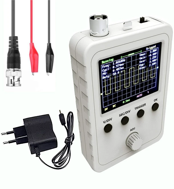 

2.4" Portable TFT Digital Mini Oscilloscope Logic Analyzer Kit with Power Adapter and BNC-Clip Oscilloscope Cable Probe