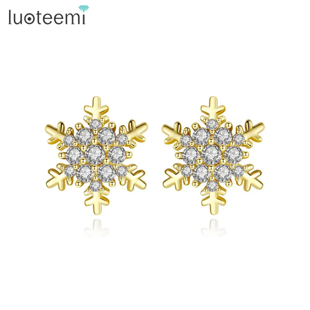 LUOTEEMI изысканные маленькие снежинки CZ цветок серьги для женщин девочек свадебные свидания двойной цвет модные ювелирные изделия Brincos