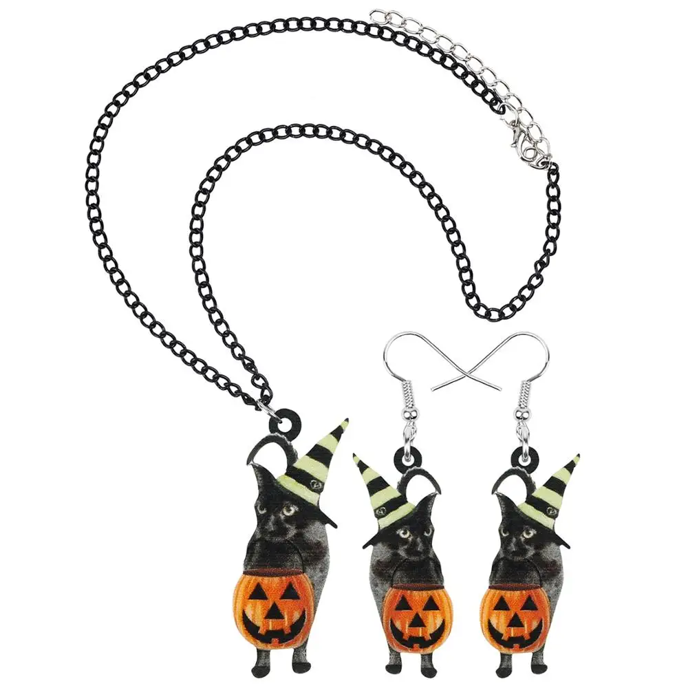 Ювелирные изделия Bonsny из акрила для Хэллоуина с головой тыквы и котом длинные