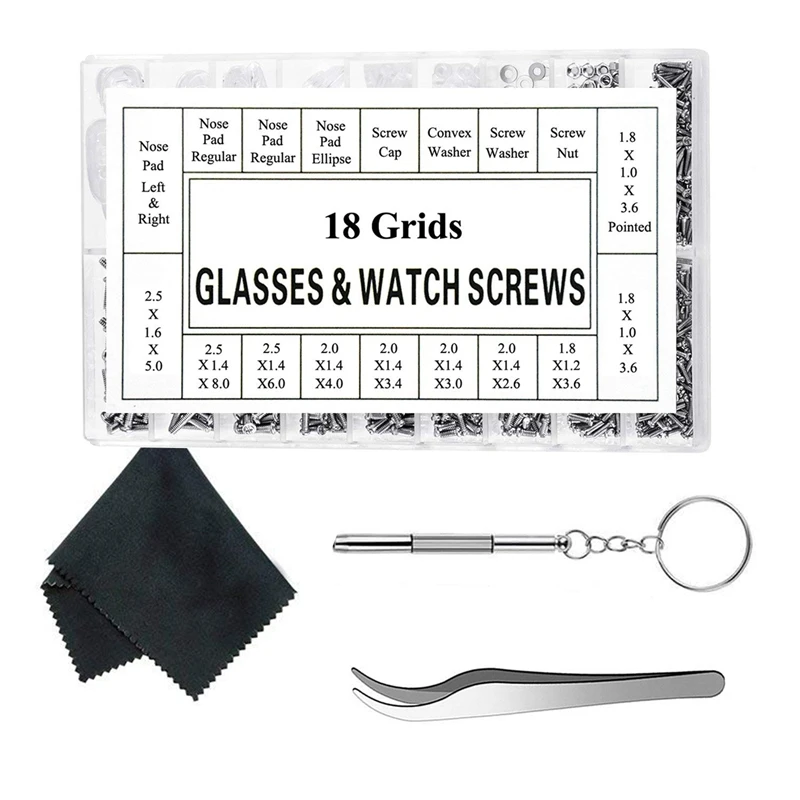 

Eyeglass Repair Kit Sunglass Glasses Repair Kit Eyeglasses Screws with 12 Pairs Nose Pad Screwdriver Tweezers Glass Cleaning Clo