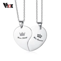 vnox his queen her king crown couple necklace for women men pendant heart stainless steel lover wedding jewelry gift for him her